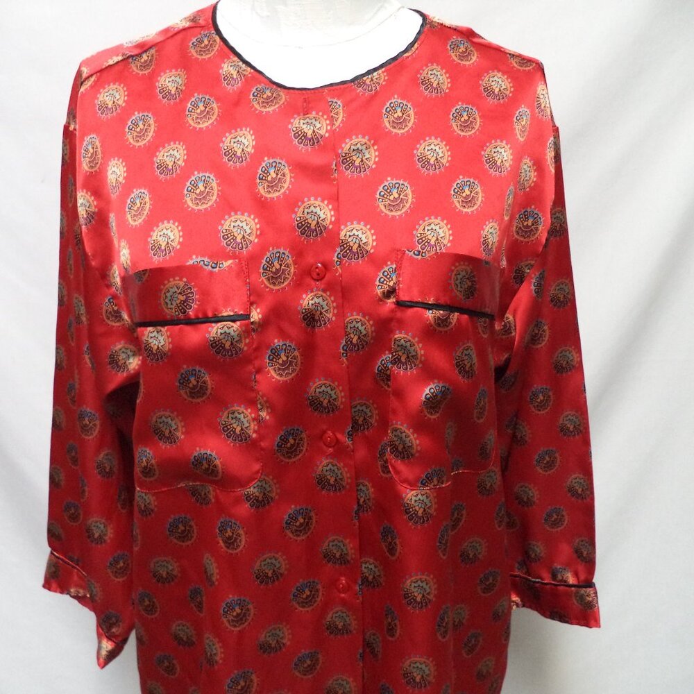 Natori Neiman Marcus Vintage satin Pajama top sleepwear shirt Size Medium Md M